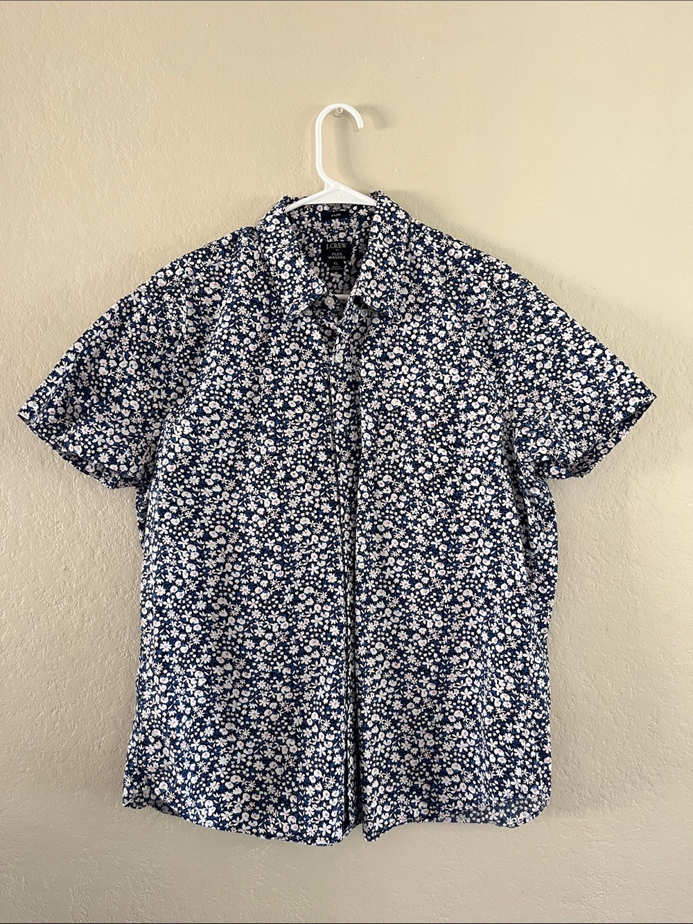 J. Crew Navy and White Floral Short-Sleeve Button-Down Shirt